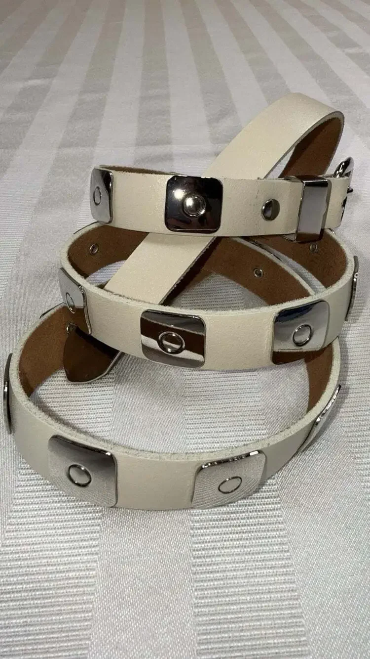 Vintage Forenza Genuine Leather Cream Studded Belt Silver Hardware Size L Rocker